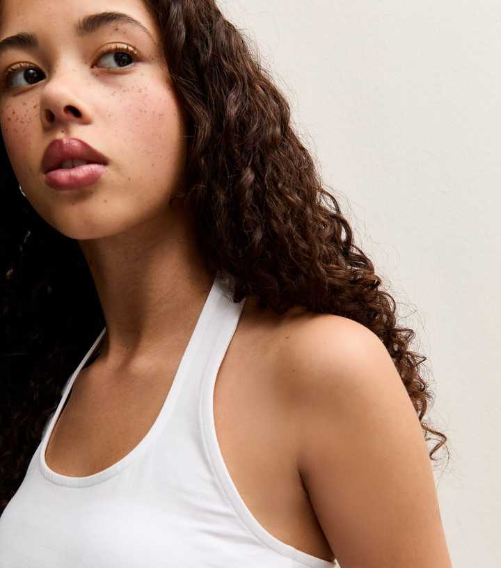 Girls White Jersey Halter Top