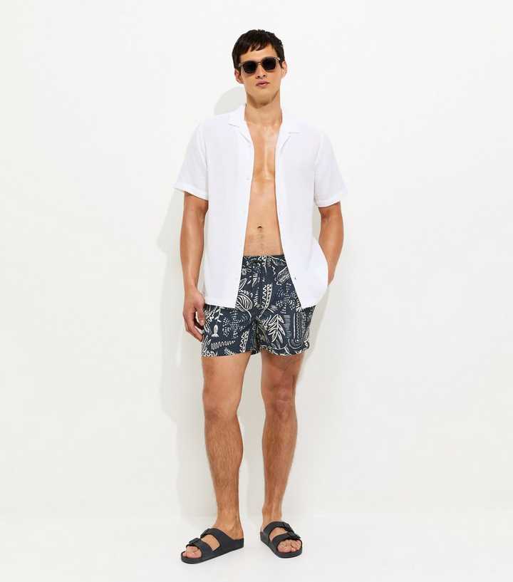 Navy Sketch Palm Swim Shorts