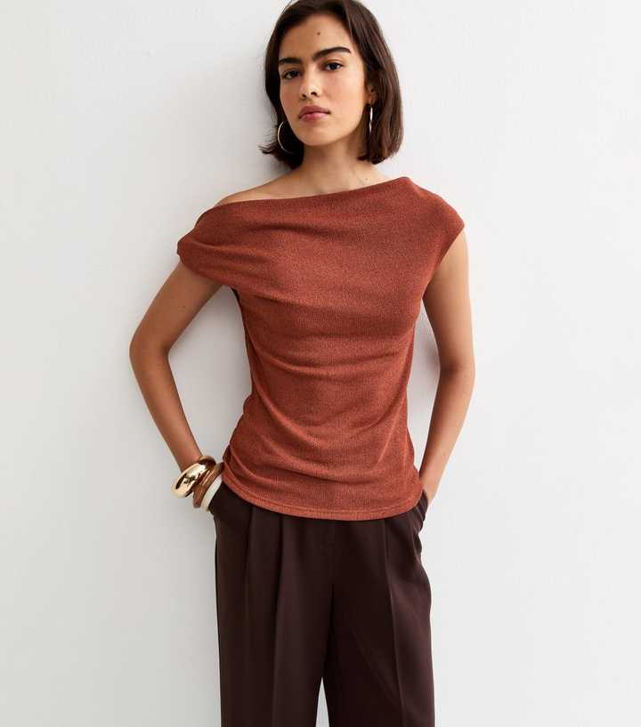 Dark Red Twisted Off The Shoulder Top