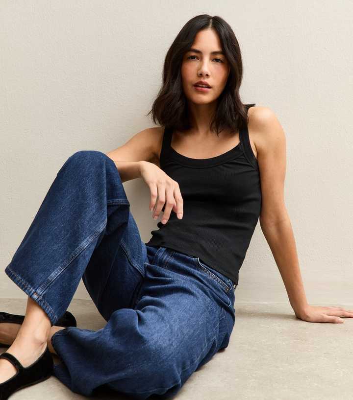 Black Ribbed Scoop Neck Cami Top