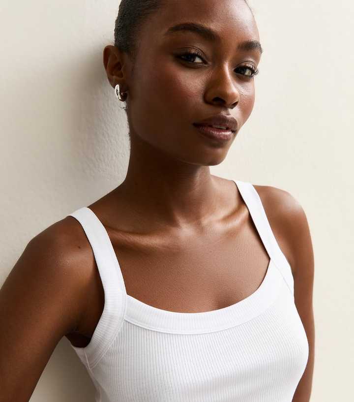 White Ribbed Scoop Neck Cami Top