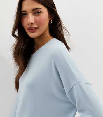 Blue Soft Touch Slouchy Cropped Sleeve T-Shirt