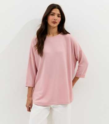 Pink Soft Touch Slouchy Cropped Sleeve T-Shirt