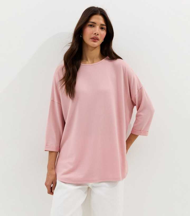 Pink Soft Touch Slouchy Cropped Sleeve T-Shirt