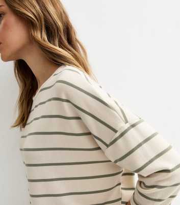 Green Striped Cropped Sleeve Oversized Top