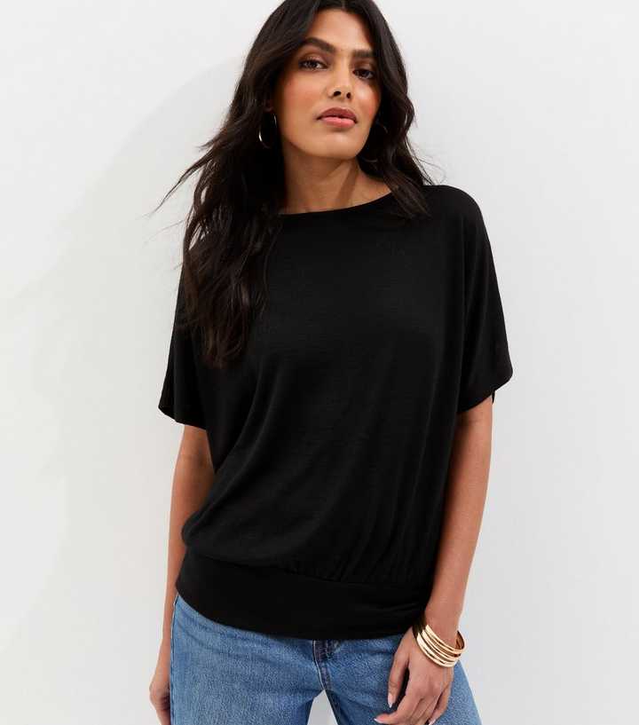 Black Soft Touch Slub Batwing T-Shirt