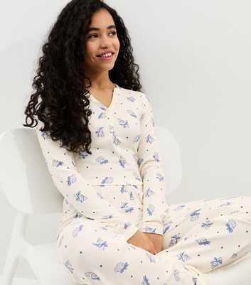 Girls White Croissant Print Top and Bottoms Pyjama Set