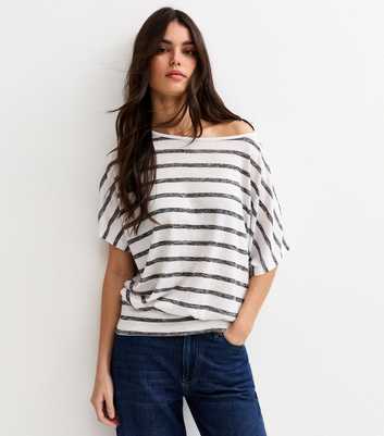 White Soft Touch Stripe Print Batwing Top