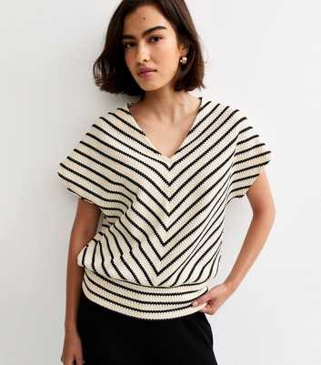 White Soft Touch Textured Stripe Batwing Sleeve Top