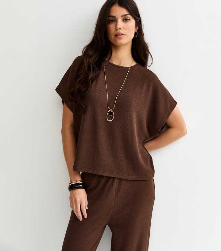 Dark Brown Textured Relaxed Top