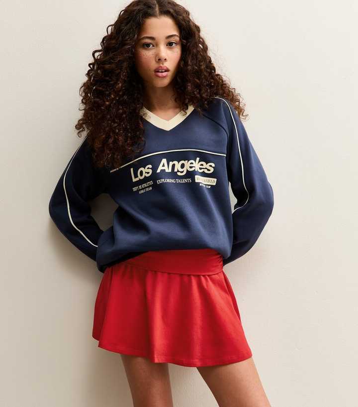 Girls Bright Red Ruched Fold Over Skort