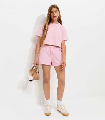 Girls Light Pink Drawstring Jogger Shorts