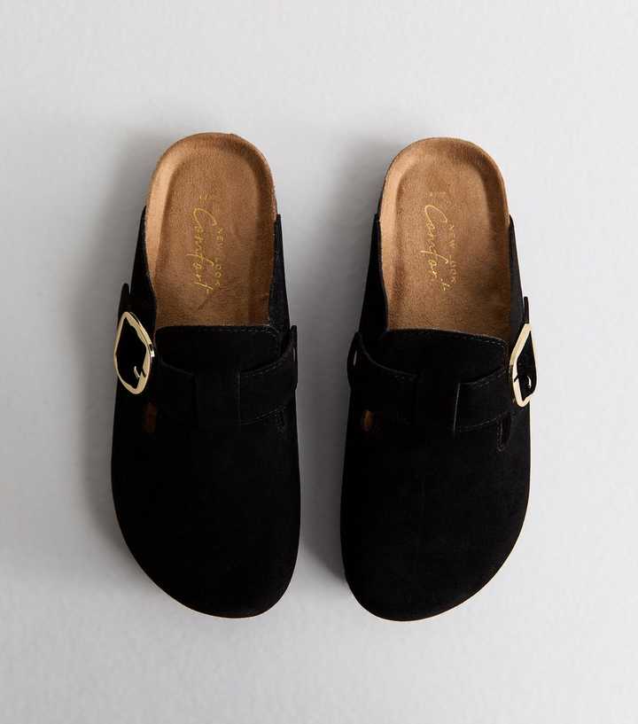 Black Faux Brushed Leather Clogs