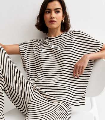 Cream Textured Soft Touch Stripe Top