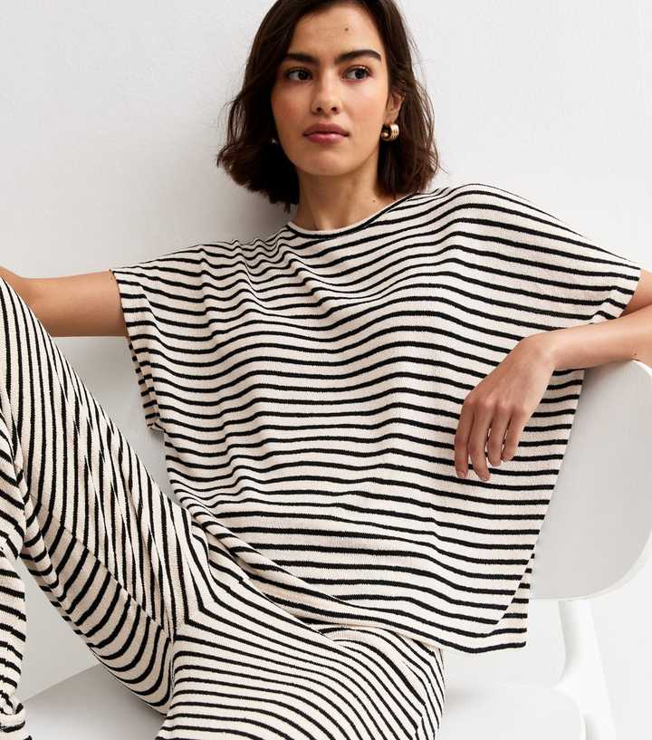 Cream Textured Soft Touch Stripe Top
