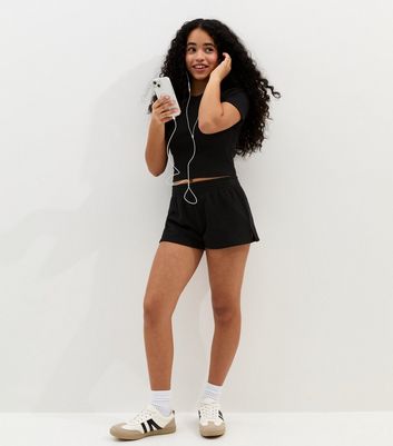 Girls Black Side Split Running Shorts