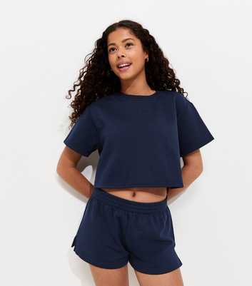 Girls Navy Side Split Running Shorts