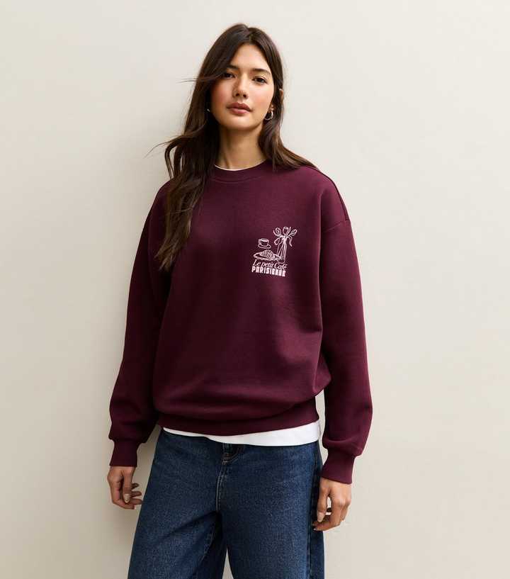 Dark Burgundy Le Petit Cafe Logo Print Sweatshirt