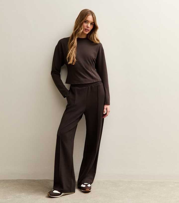 Dark Brown Jersey Front Seam Joggers