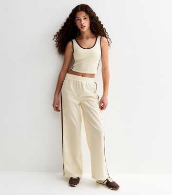 Girls Cream Side Stripe Cropped Tank Top