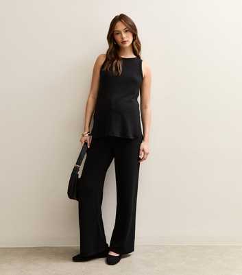 Maternity Black Textured Wide Leg Trousers