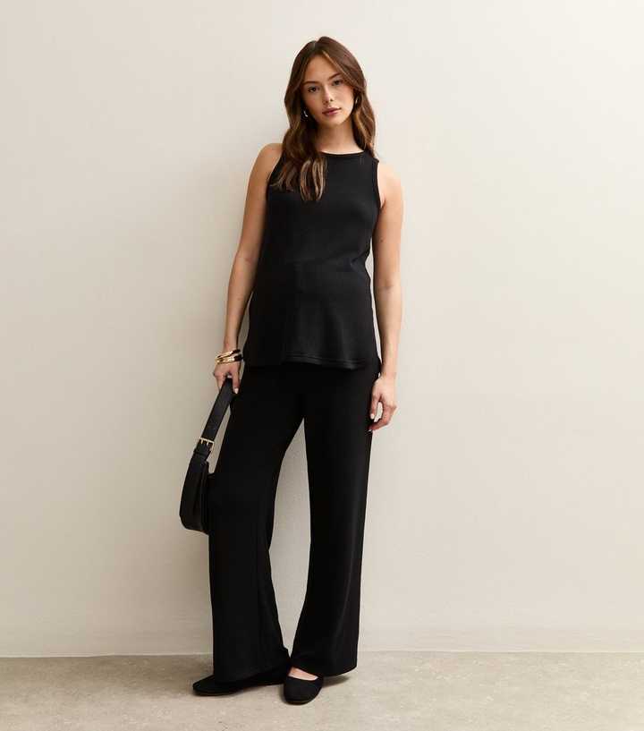 Maternity Black Textured Wide Leg Trousers