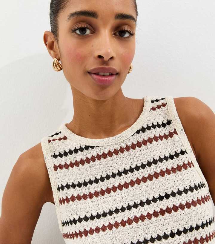 Cream Striped Knitted Beach Vest Top