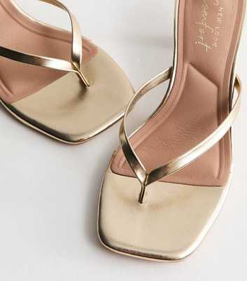 Gold Faux Leather Toe Post Mule Sandals