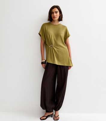 Green Textured Soft Touch Buckle Detail Top