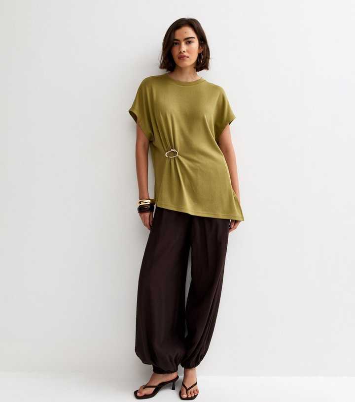 Green Textured Soft Touch Buckle Detail Top