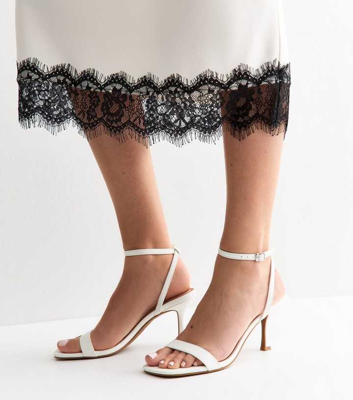 White Faux Leather Single Strap Stiletto Sandals