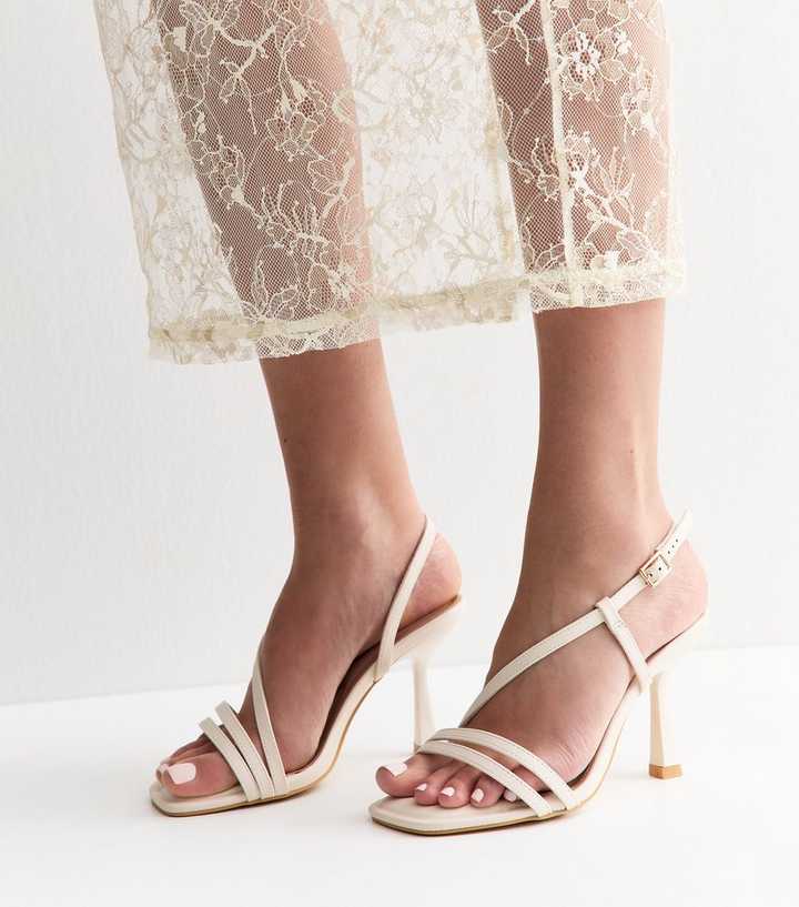 Extra Wide Fit Off White Multi Asymmetric Strap Heel Sandals