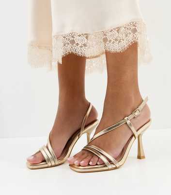 Extra Wide Fit Gold Multi Strap Twist Stiletto Sandals