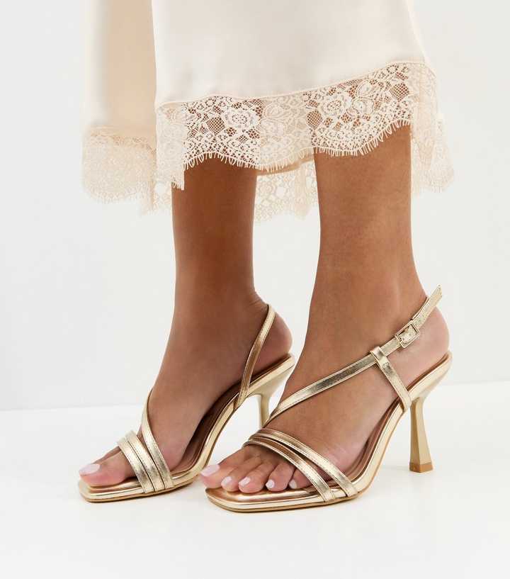 Extra Wide Fit Gold Multi Strap Twist Stiletto Sandals