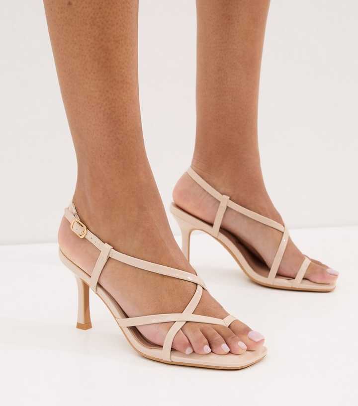 Off White Faux Leather Strappy Square Toe Sandals