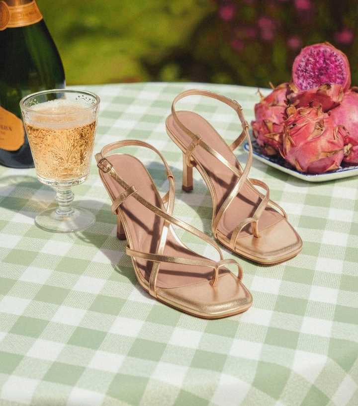Gold Multi Strap Stiletto Heeled Sandals