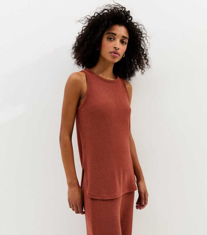 Dark Red Textured Vest Top