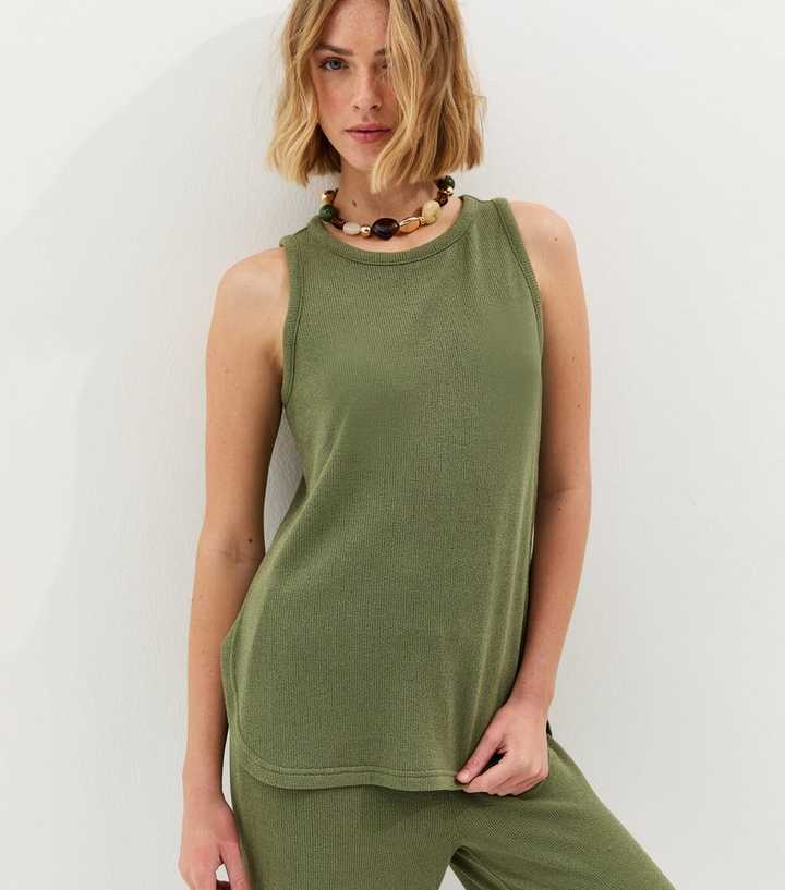 Khaki Textured Vest Top