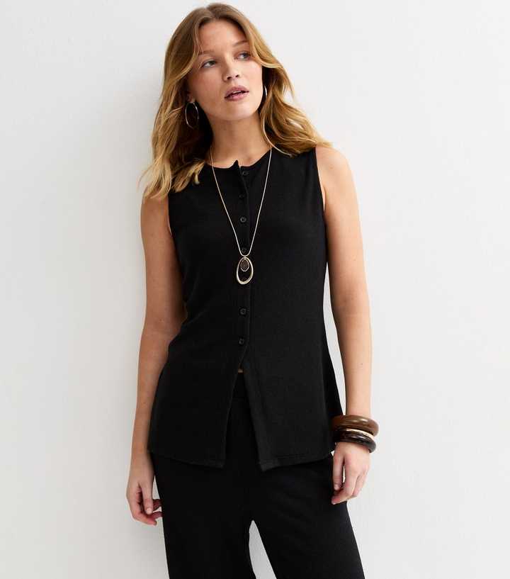Black Textured Soft Touch Button Front Waistcoat