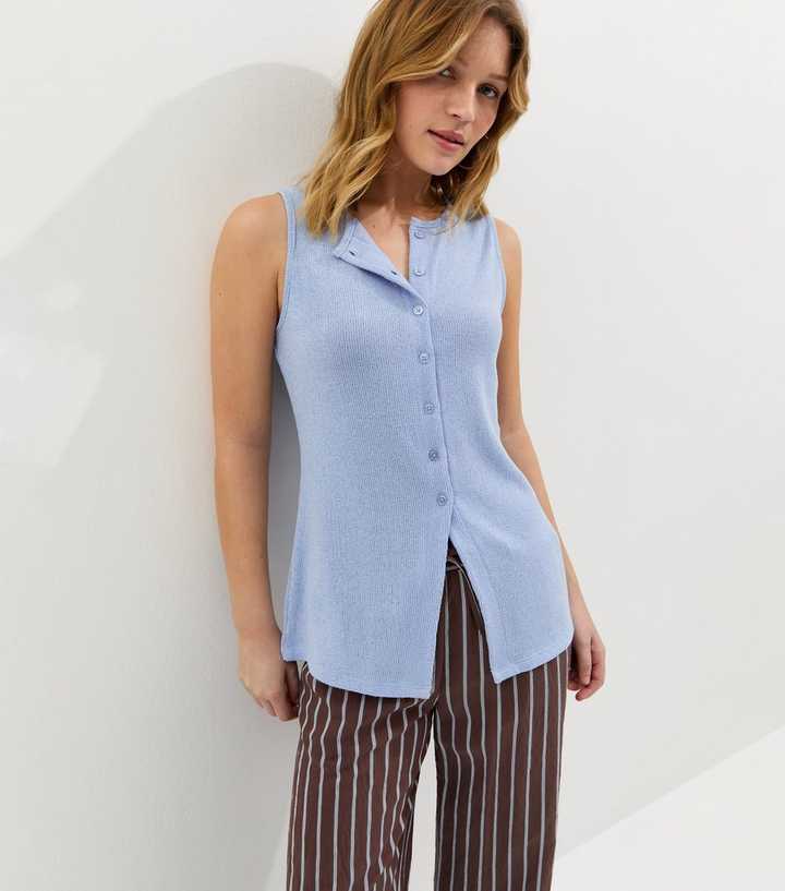Light Blue Textured Soft Touch Button Front Waistcoat