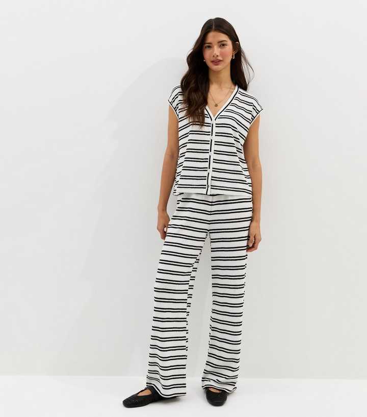 White Soft Touch Striped Trousers
