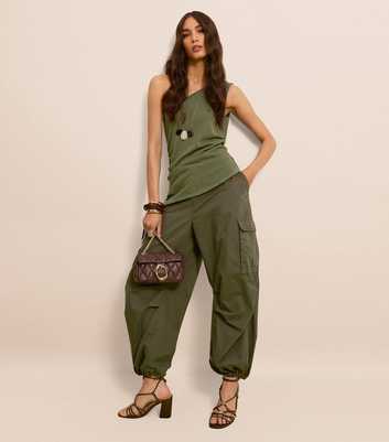 Light Khaki Textured One Shoulder Top