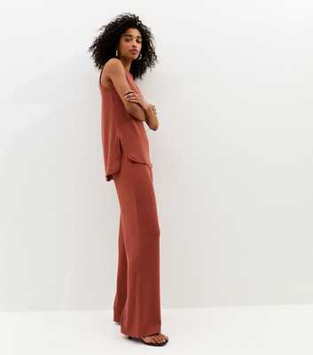 Dark Red Textured Wide Leg Trouser
