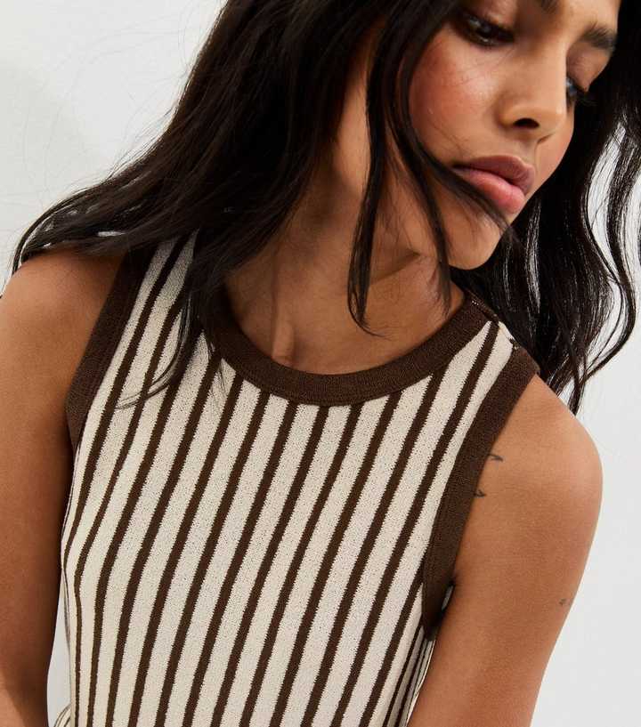 Brown Soft Touch Striped Vest