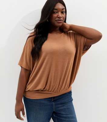 Curves Camel Slub Batwing Sleeve Top