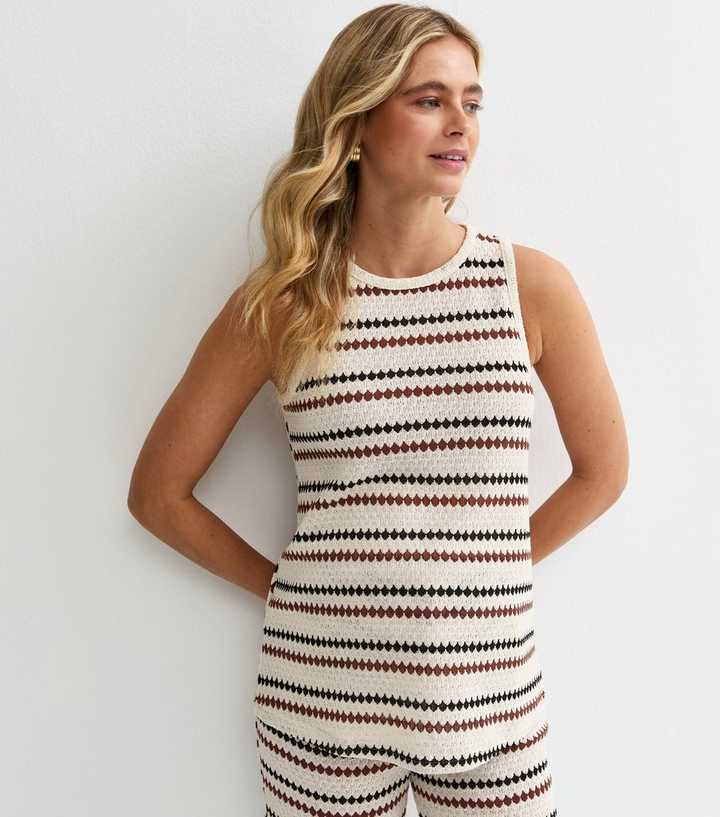 Maternity Cream Textured Multi Stripe Vest Top