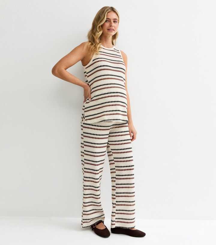 Maternity Cream Soft Touch Multi Stripe Trousers