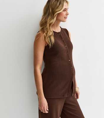 Maternity Brown Textured Button Waistcoat