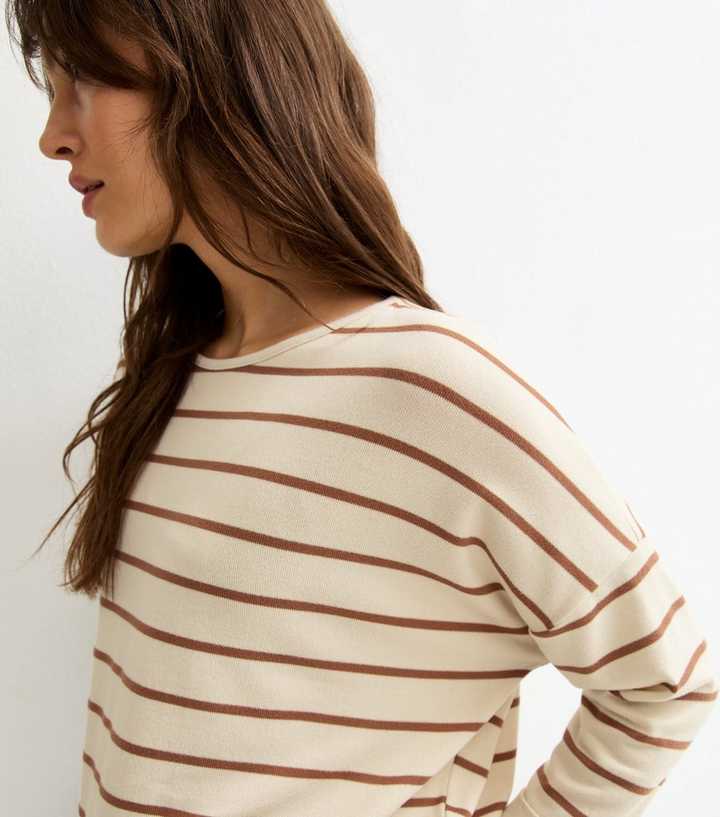 Tall Cream Striped Cropped Sleeve Top