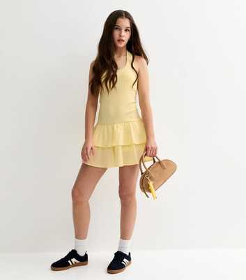 Girls Light Yellow Halter Neck Rara Mini Dress